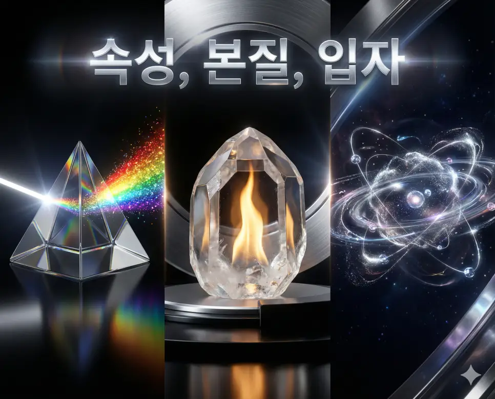 속성, 본질, 입자의 개념과 존재의 층위를 세련된 구도로 통합한 종합 가이드 이미지