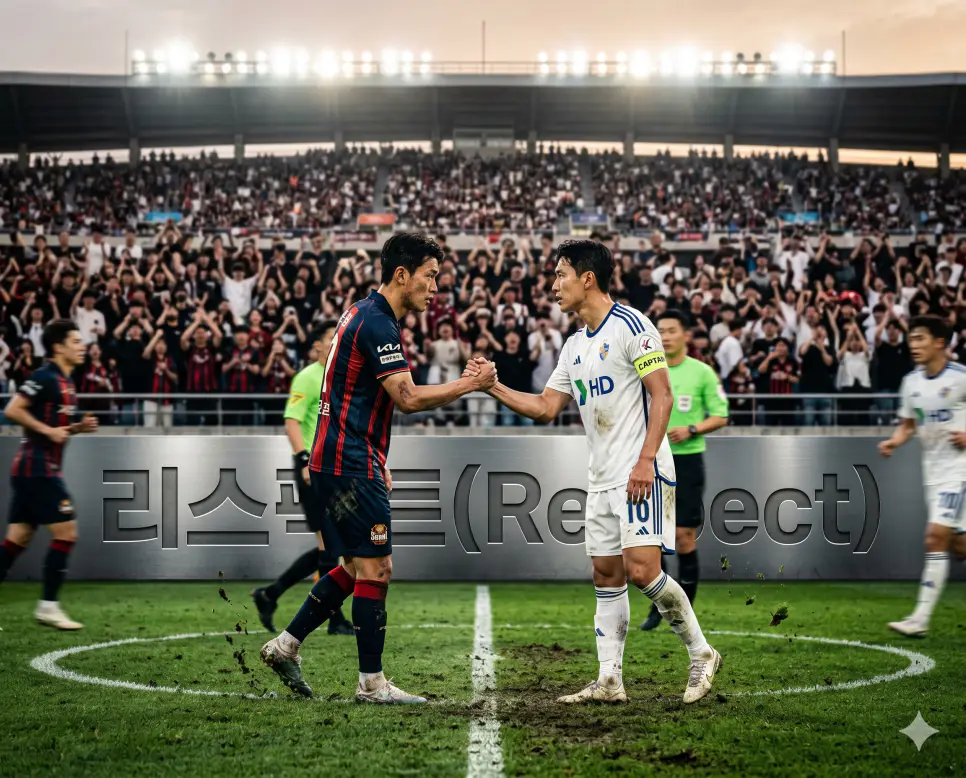 상대 진영이 입증해 낸 객관적 기량 수치의 가치를 평론하여 정서적 존중을 헌정하는 상생 문화 규격인 리스펙트(Respect)의 서사를 치열한 경기 마감 직후 경기장 중앙에서 양 팀 주장이 진지하고 정중하게 악수를 교환하며 서로를 격려하는 정태의 극실사 이미지