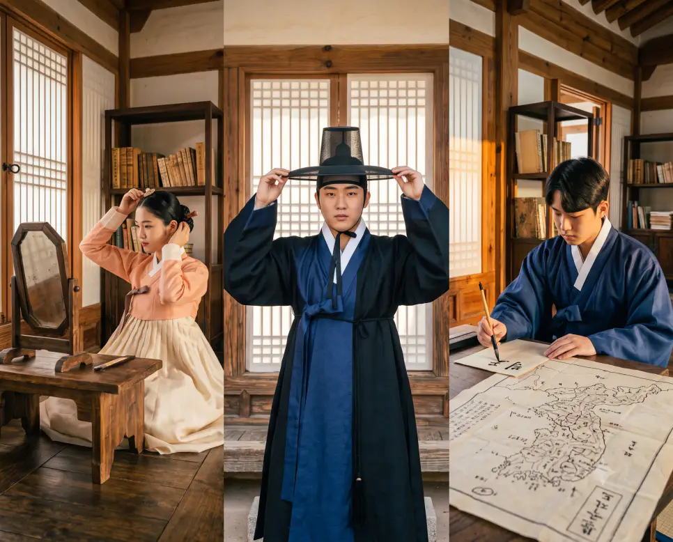 16세 성숙을 나타낸 "과년" 풍경, 만 20세 관례 갓을 다잡는 "약관" 풍경, 그리고 만 30세 미래 목표를 다지는 "입지" 서재 풍경을 담은 극실사 포스터